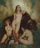 Keepers of the Bull by Norman Lindsay, oil on canvas, sold Jul 2014