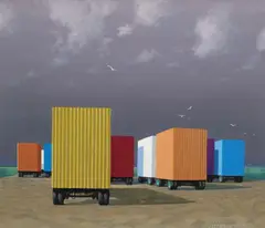 Jeffrey Smart, Waiting Containers, Syracuse Harbour 1977, 1977, oil on canvas