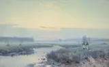 Constantin Kryjitski, River Estuary with Farm Labourers, oil on canvas