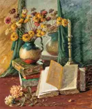 Bessie Davidson, Still Life with Books and Candle Stick 1959, 1959, oil on board