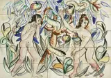 John Perceval, Adam and Eve in the Garden of Eden 1950, 1950, hand painted and glazed ceramic tiles (35)