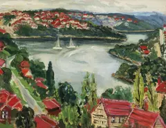 Middle Harbour c1952 by Margaret Preston, c1952, oil on board, sold Jul 2014