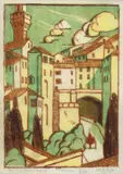 Eveline Winifred Syme, The Lily Tower, Siena 1930, 1930, colour linocut
