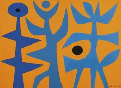 Untitled (Creatures) by John Coburn, oil on canvas, offered Jul 2014
