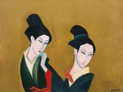Two Geishas by Robert Dickerson, synthetic polymer paint on canvas, sold Jul 2014