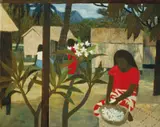 Island Woman with Frangipani by Ray Crooke, oil on canvas, sold Jul 2014