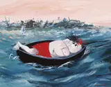 Lovers in a Boat with a Pink Sky c1994 by Arthur Boyd, c1994, oil on board, sold Mar 2014