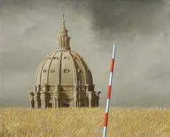 Jeffrey Smart, First Study for 'The Dome' 1977, 1977, oil on canvas-board