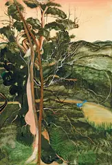 Brett Whiteley, Kurrajong 1981, 1981, oil, gouache, collage and branch on board