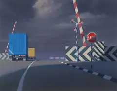 Jeffrey Smart, Level Crossing 1997, 1997, oil on canvas