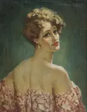 Lady in Pink c1934 by Norman Lindsay, c1934, oil on canvas on board, sold Mar 2014