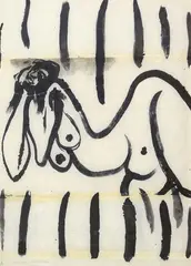 Dark Thoughts (Reclining Nude) by Brett Whiteley, ink on paper, sold Mar 2014
