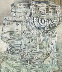 Janet Fish, Beer and Brandy Glasses 1975, 1975, oil on canvas