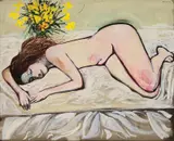 Charles Blackman, Untitled (Nude with Flowers) 1971