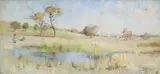 Jane R. Price, Children Playing in a Landscape c1888, c1888, oil on canvasboard