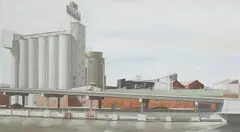 Stephen Bush, Behind the Silos 1982, 1982, oil on canvas