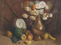 Justin O'Brien, Untitled (Still Life of Fruit and Flowers) 1936, 1936, oil on hardboard