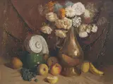 Justin O'Brien, Untitled (Still Life of Fruit and Flowers) 1936, 1936, oil on hardboard