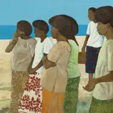 Arrival Toberua by Ray Crooke, oil on canvas, sold Mar 2014