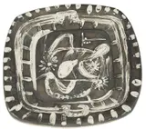Nature Morte à la Cuiller 1952 by Pablo Picasso, 1952, white earthenware clay dish decorated with painted glaze and black, grey and white patina, sold Oct 2013