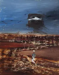 Sidney Nolan, Ned Kelly and Mounted Trooper 1964, 1964, oil on board
