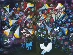 Charles Blackman, Alice in the Cat's Garden c1969, c1969, oil on canvas (diptych)