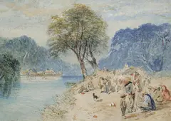 John Skinner Prout, Diggers on the Road to a Rush, watercolour and bodycolour on card