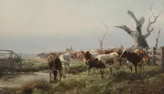 Droving Cattle by Jan Hendrik Scheltema, oil on canvas, sold Oct 2013