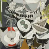 Claude Venard, Still Life with Flowers and Fruit c1959
