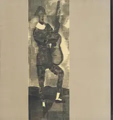 John Young, Lost World Harlequin 1987, 1987, oil on linen, wooden beam