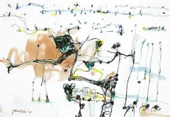Frogs 2001 by John Olsen, 2001, crayon, ink and watercolour on paper, sold Oct 2013