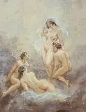 Untitled (Four Nudes) by Norman Lindsay, watercolour on paper, sold Jun 2013