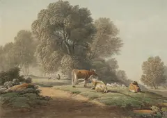 John Glover, Landscape with Cattle, watercolour on paper