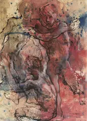 Moving Figures by Donald Friend, ink, watercolour and gouache on paper, sold Jun 2013