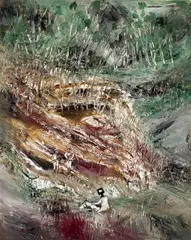 Sidney Nolan, Kelly in the Landscape 1964, 1964, oil on board