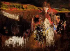 Figures in the Outback 1963 by Robert Juniper, 1963, oil on board, offered May 2013