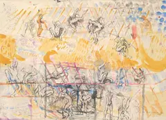 Donald Friend, Roof Construction Studies, Bali c1975, c1975, gouache and ink on paper on board