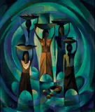 Han Snel, Five Balinese Women 1961, 1961, oil on board