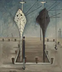 Edwin Tanner, Ship Yard, oil on canvas on board
