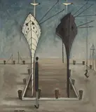 Edwin Tanner, Ship Yard, oil on canvas on board