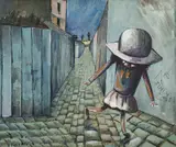 Schoolgirl in the Lane c1953 by Charles Blackman, c1953, oil on cheese cloth on board, offered Dec 2012