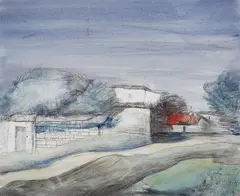 The Ancient Abbey Wall, Vezelay 1973 by Lloyd Rees, 1973, watercolour, pen and charcoal on paper, sold Dec 2012