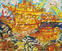Feeding the Gulls 1990 by John Perceval, 1990, oil on canvas, offered Dec 2012
