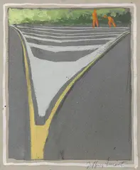 Jeffrey Smart, Sketch for The Arezzo Turn-Off II 1973, 1973, gouache on paper