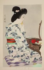 Torii Kotondo, In a Light Summer Kimono with Irises 1932, 1932, woodblock