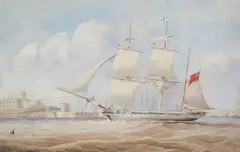 Frederick Garling, A British One Decker off Government House, Sydney, watercolour on paper