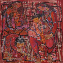 New Faces in the Willow Pattern 1963 by Elaine Haxton, 1963, oil on canvas, sold Dec 2012