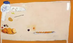 Brett Whiteley, The Orange Table 1978, 1978, oil, mixed media and collage on board