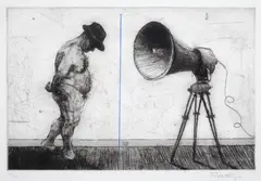Man with Megaphone 1998 by William Kentridge, 1998, etching and aquatint with hand colouring on paper, sold Sep 2012