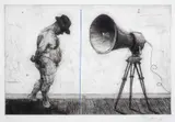 William Kentridge, Man with Megaphone 1998, 1998, etching and aquatint with hand colouring on paper